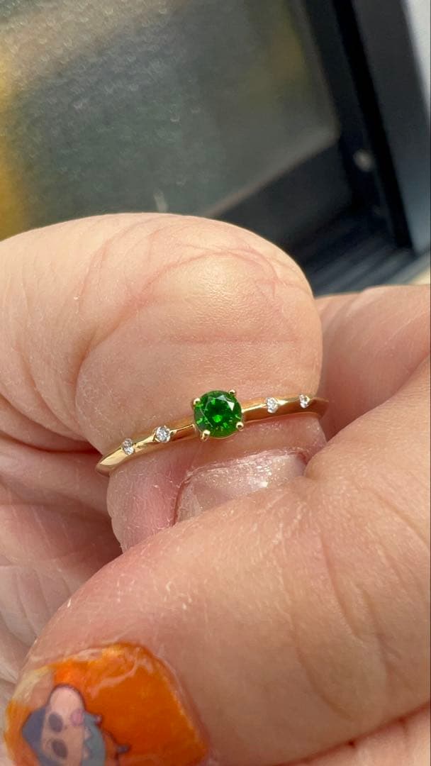 ホーステール入り デマントイドガーネット リング k18 YG 11号