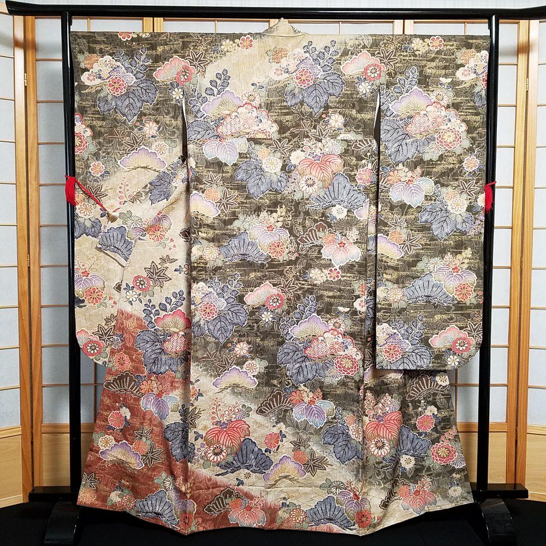 【予約済】M3670【着物と帯京月花】■五三桐に鹿の子花染分友禅正絹振袖袷広衿■