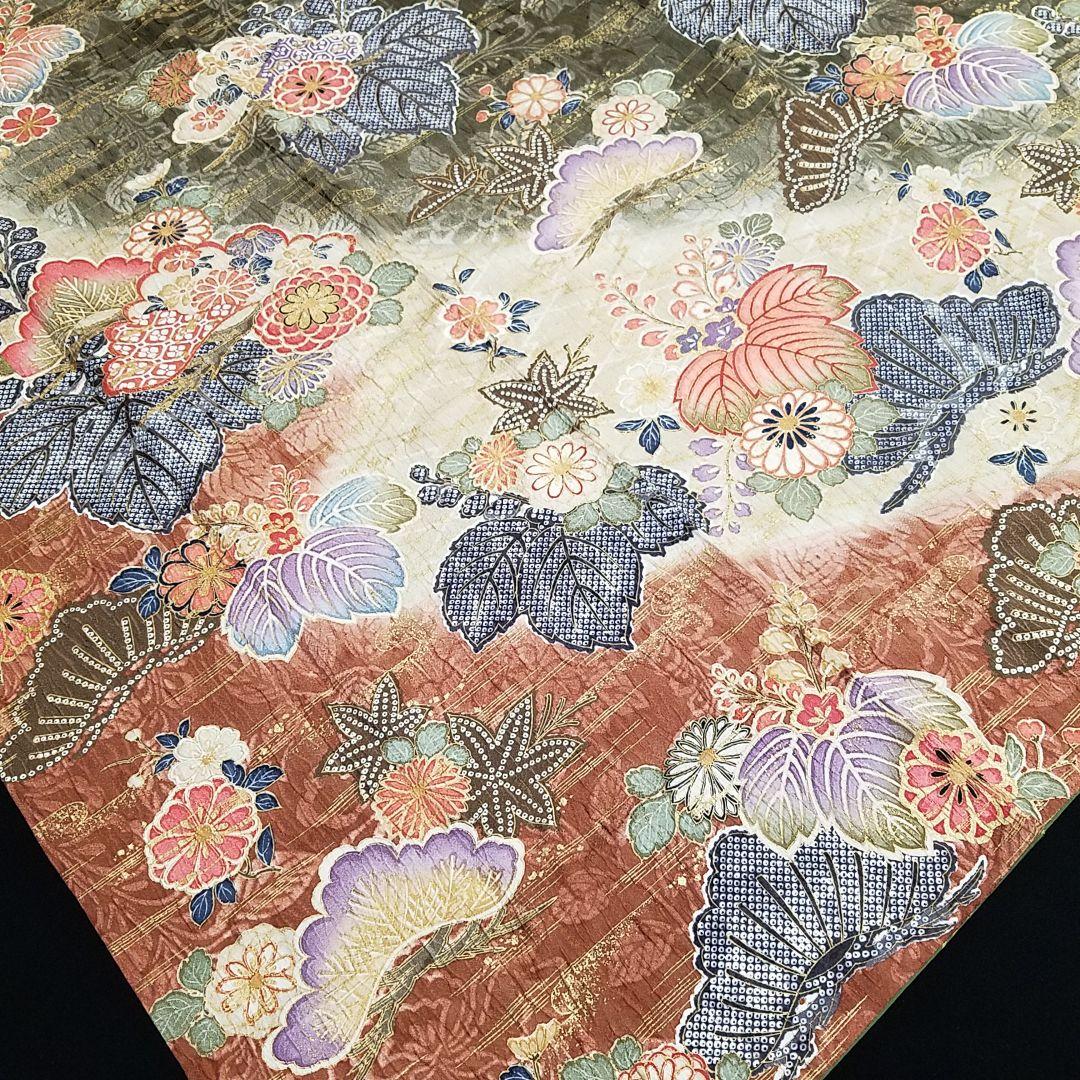 【予約済】M3670【着物と帯京月花】■五三桐に鹿の子花染分友禅正絹振袖袷広衿■
