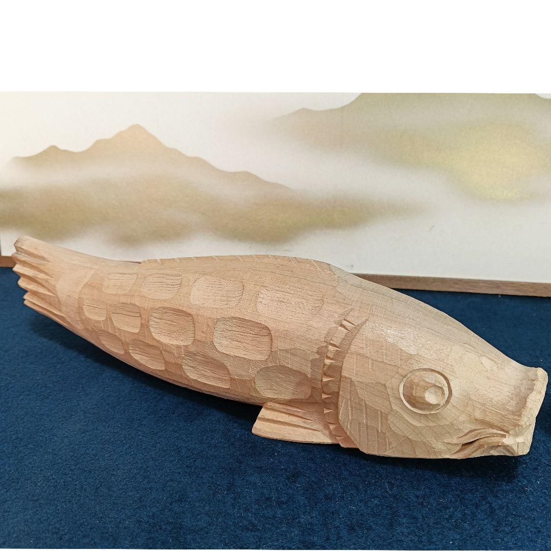 AO59 横山一夢作 井波彫刻 鯉 木彫彫刻 共箱 共布 略歴 栞 木芸