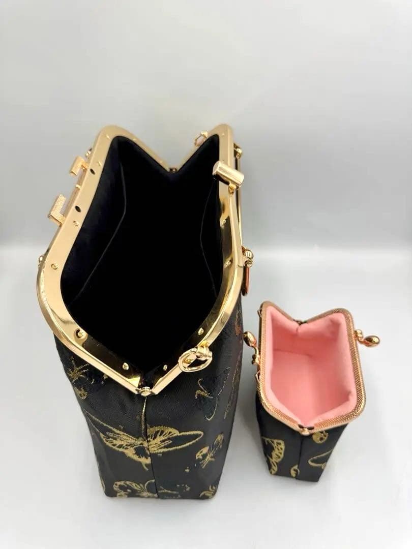 【ハンドメイド】がま口バッグ　 キラキラ蝶々　2点セット　 #413