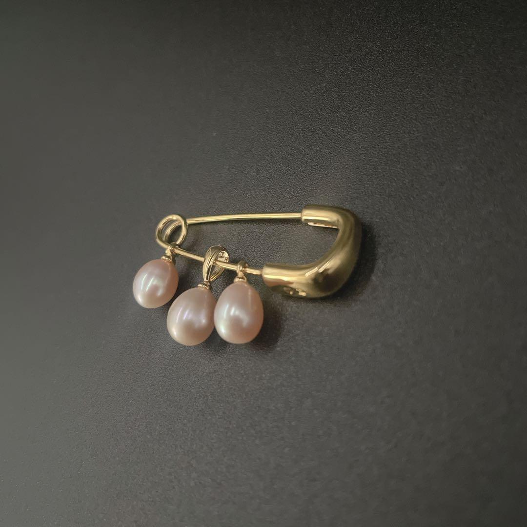 美品　ミキモト　ミニブローチ　本真珠　パール　カブトピン　ゴールド　0.6