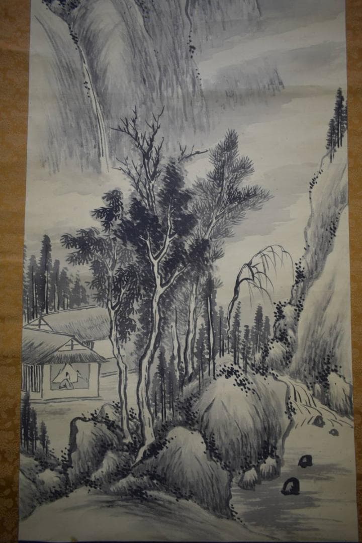 真作/阿南竹陀/山水独居図/桐共箱付/布袋屋掛軸HG-339