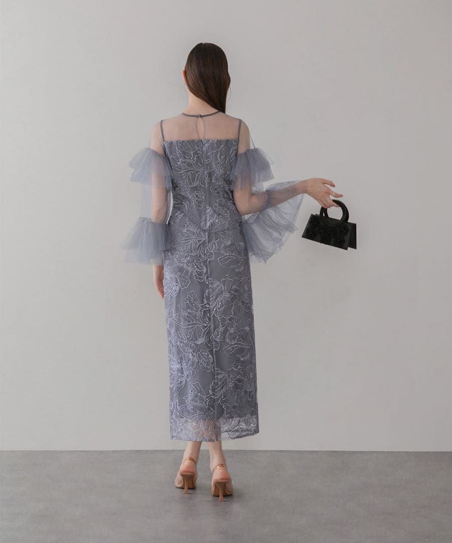 【himawari.】LEJA フリルチュールスリーブレースIラインワンピ