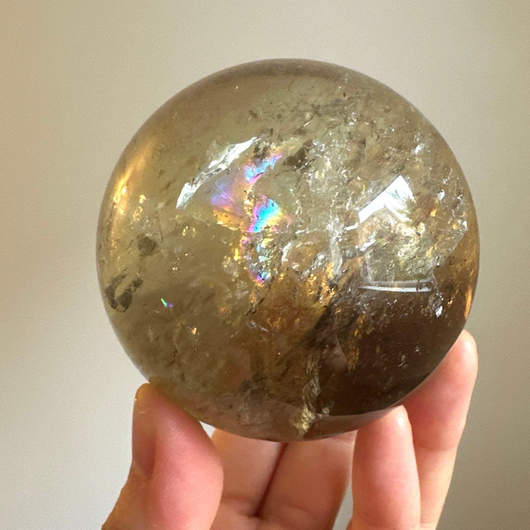 スモーキーシトリン　シトリン　スフィア　6.6㎝　虹　大玉　スモーキー