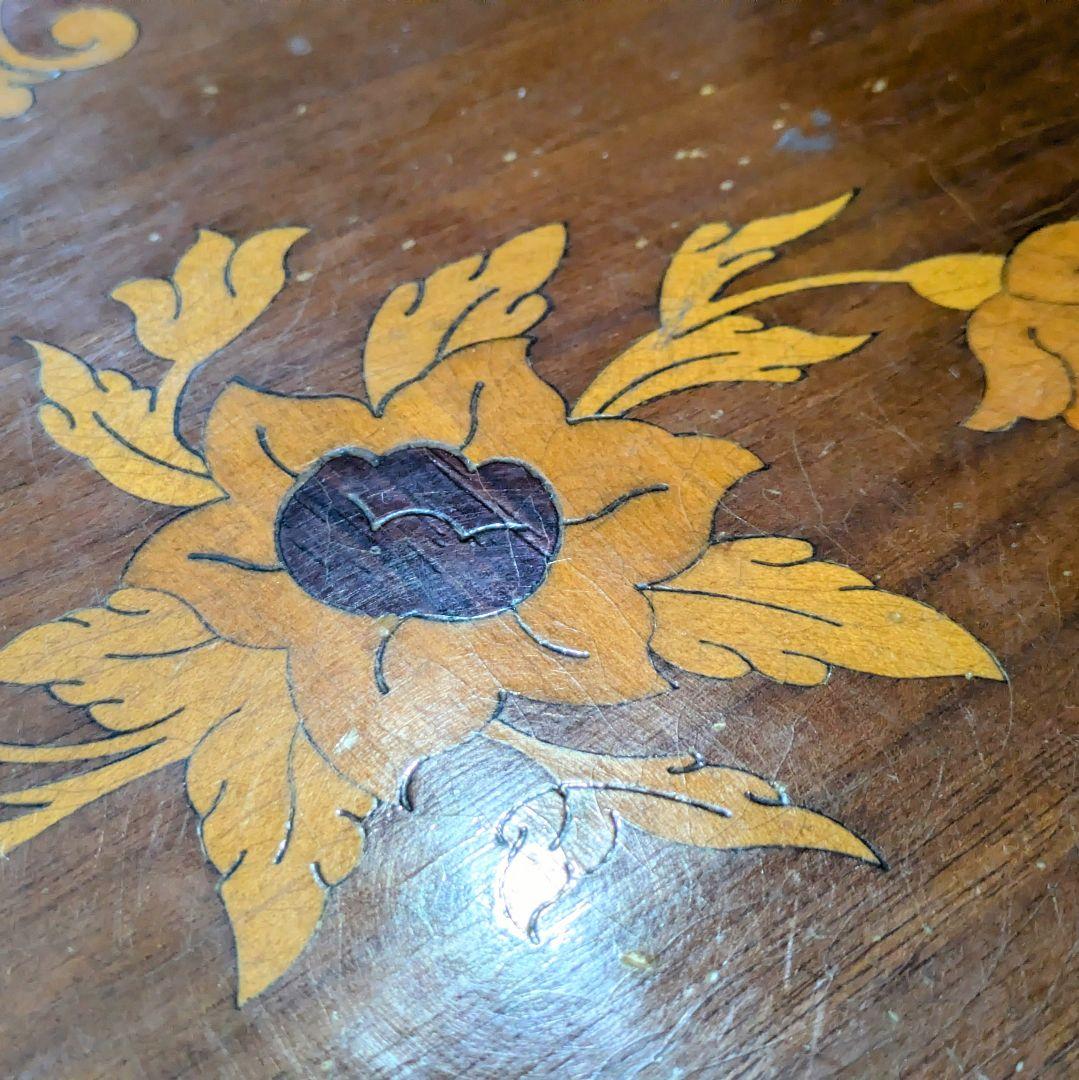 イタリア製 アンティーク調 ネストテーブル 大小セット 象嵌 花柄 猫脚