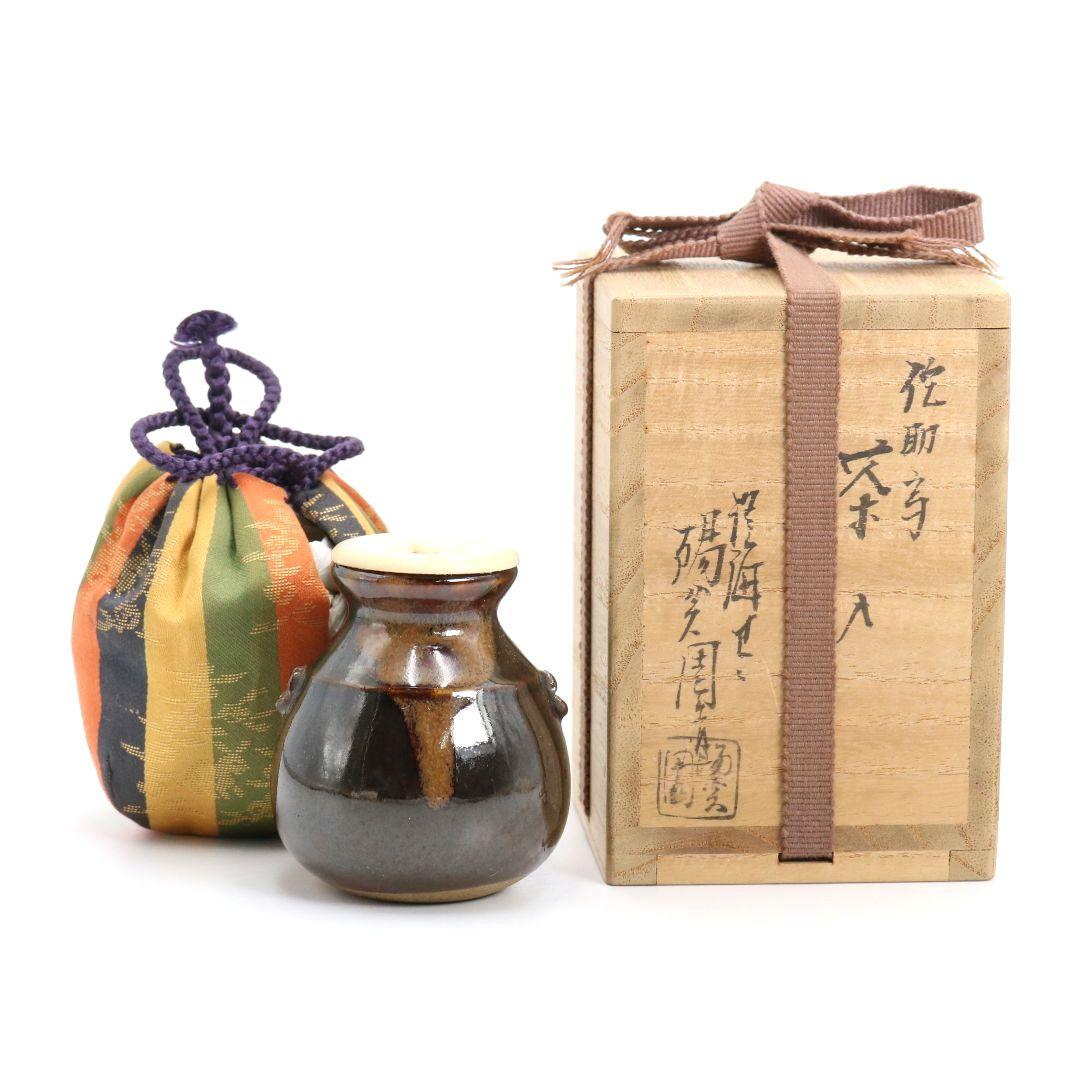 淡海ぜぜ 陽炎園(岩崎新定)造 膳所焼 侘助写 茶入 茶道具 共箱　V911