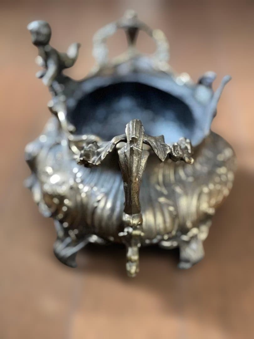 フランス アンティーク装飾ボウル 花器真鍮製 天使付き