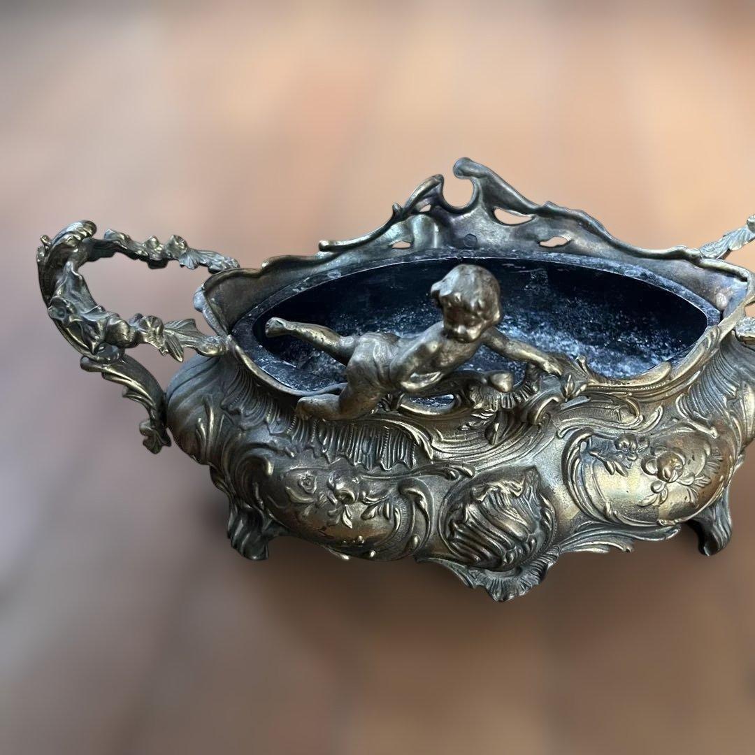 フランス アンティーク装飾ボウル 花器真鍮製 天使付き