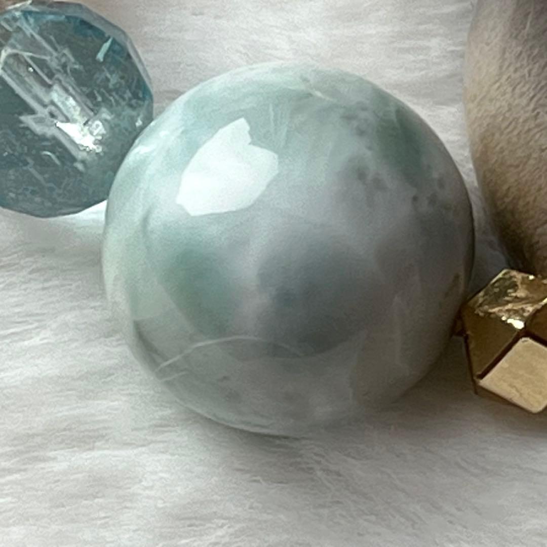 ラリマー＆大玉ブラックキラキラ✨ルチル・ブラックスーパーセブン天然石ブレスレット