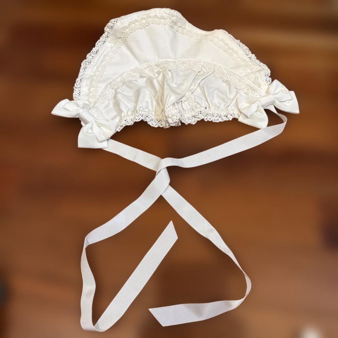 Dolly Ribbonヘッドドレス & 薔薇レースのハーフボンネット　オフ白