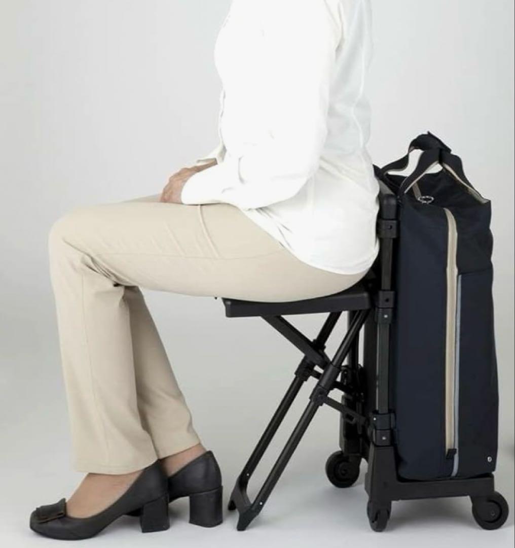 【美品】SWANY 椅子付きキャリーカート　バッグ取外し可　黒　ポケットたくさん