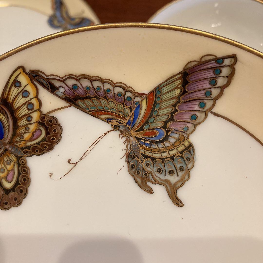 オールドノリタケ　蝶トリオ　カップ&ソーサー&ケーキ皿