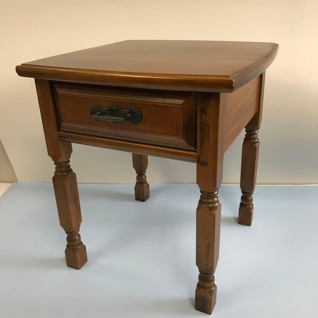 クラシック　木製　サイドテーブル 引き出し付き　アンティーク　レトロ　電話台