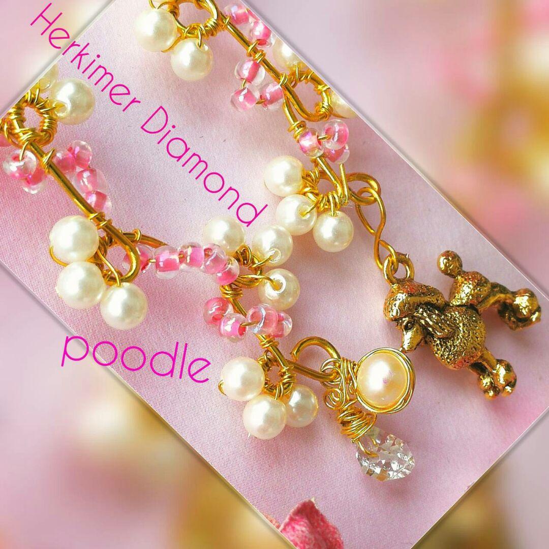 新品 14kgf パリ購入 プードル ハーキマーダイヤモンド  パール ピアス