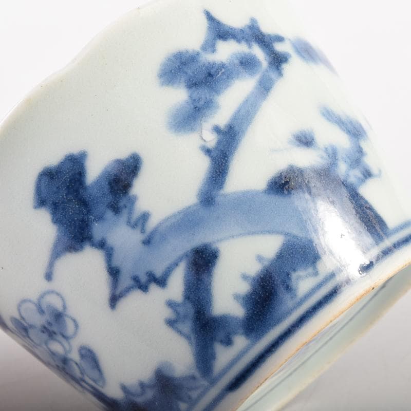 伊万里焼　染付　角福柿右衛門様式　松竹梅文　猪口　時代箱付　C　6969