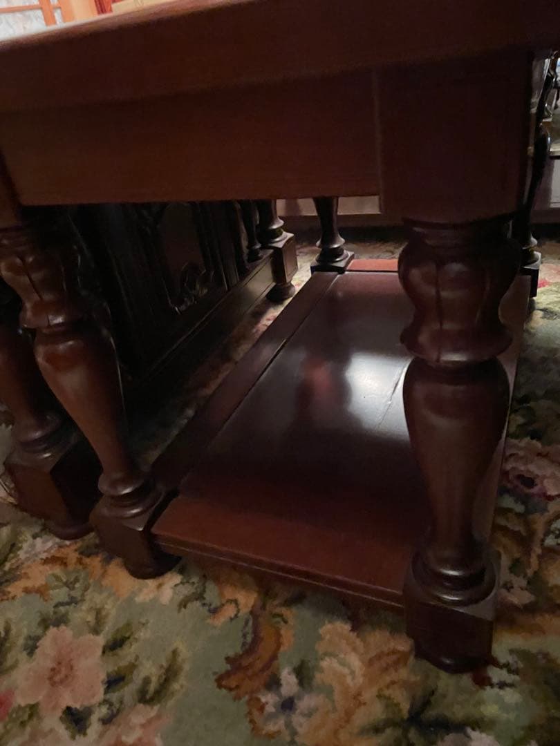 クラシック木製テーブル ダークブラウン　肘掛け机　シド⑥