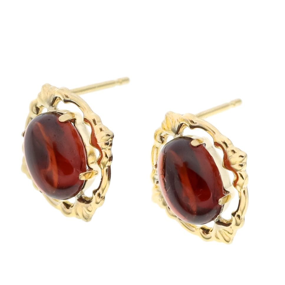 【5.0×7.0mm】カボションガーネットのクラシカルデザインピアス K18YG