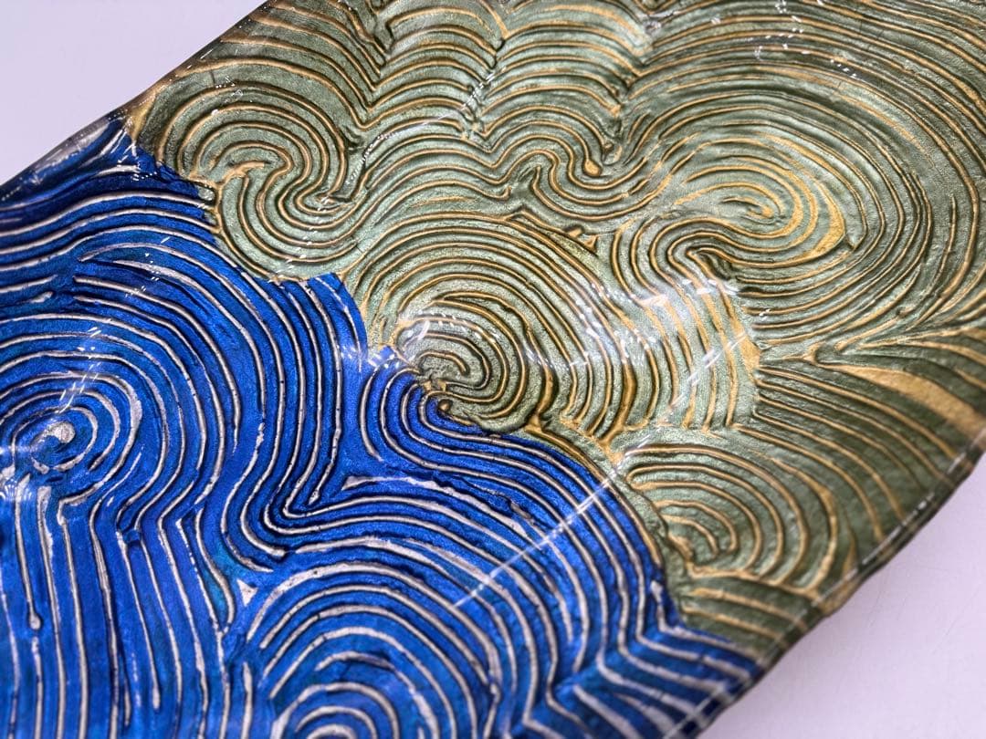 坂田甚内作　金彩ガラス長皿　特大　名人作　送料込み250606