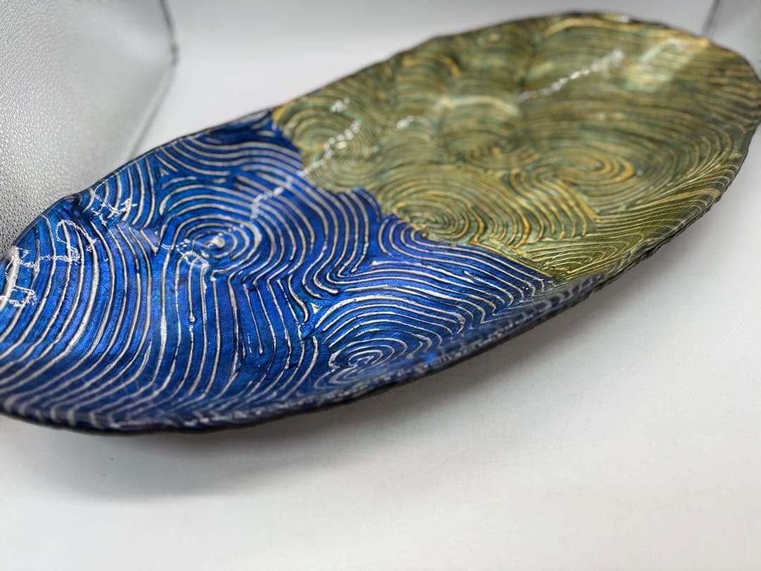 坂田甚内作　金彩ガラス長皿　特大　名人作　送料込み250606