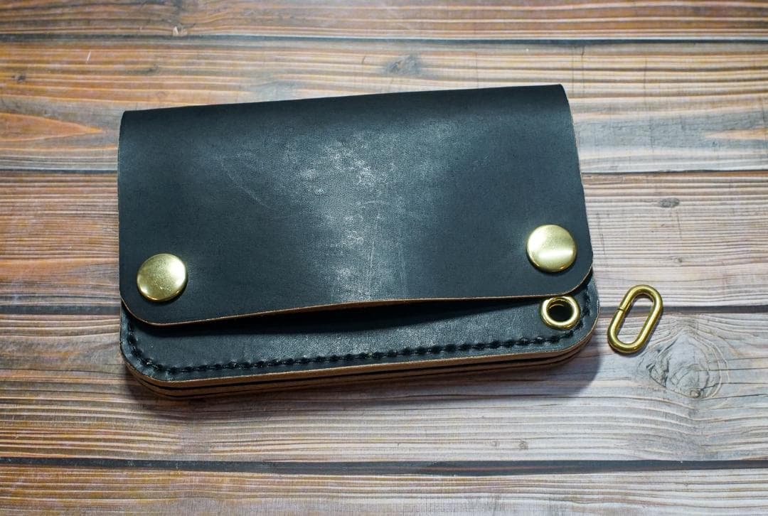 三層　ミドル トラッカーウォレット　茶芯 ブラック 真鍮 トラッカーウォレット