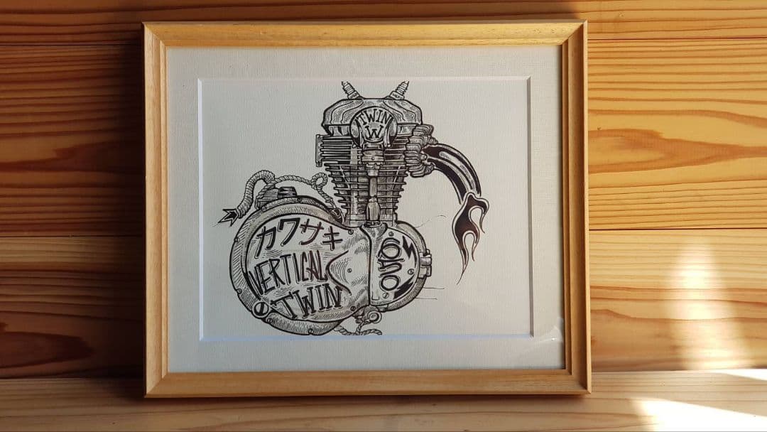 コンセプトデザインエンジンレトロバイクによるアート絵画 90's