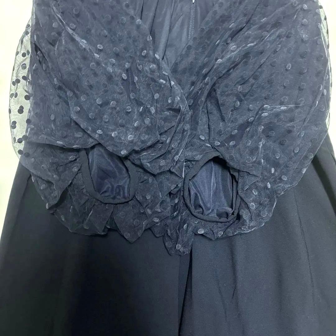 美品【ANDRESD】フロッキードットパンツドレス ネイビー L