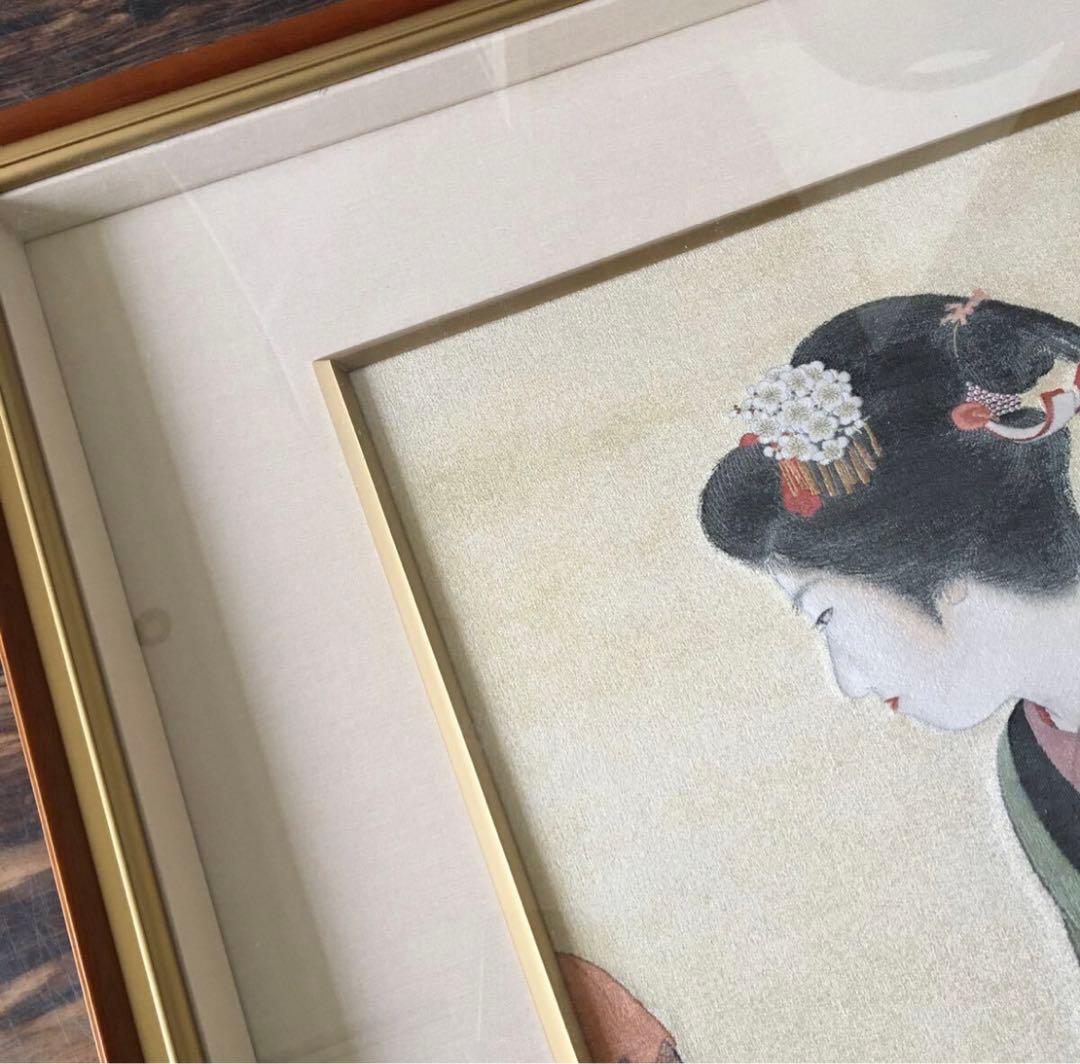 上村松園 鴛鴦髷 西陣織 小高念記 織物画 刺繍画 額装 伝統工芸 D