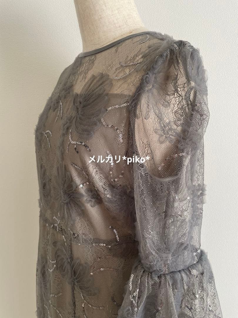 【1回着用】☆Leja レジャ スパンコールレーススリーブIラインロングドレス