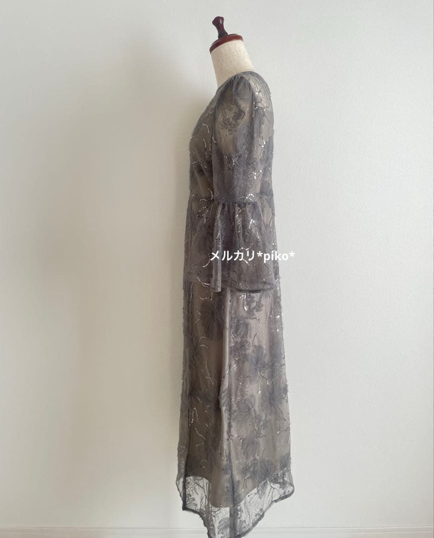 【1回着用】☆Leja レジャ スパンコールレーススリーブIラインロングドレス