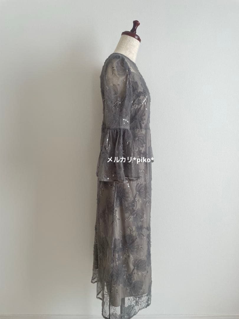 【1回着用】☆Leja レジャ スパンコールレーススリーブIラインロングドレス