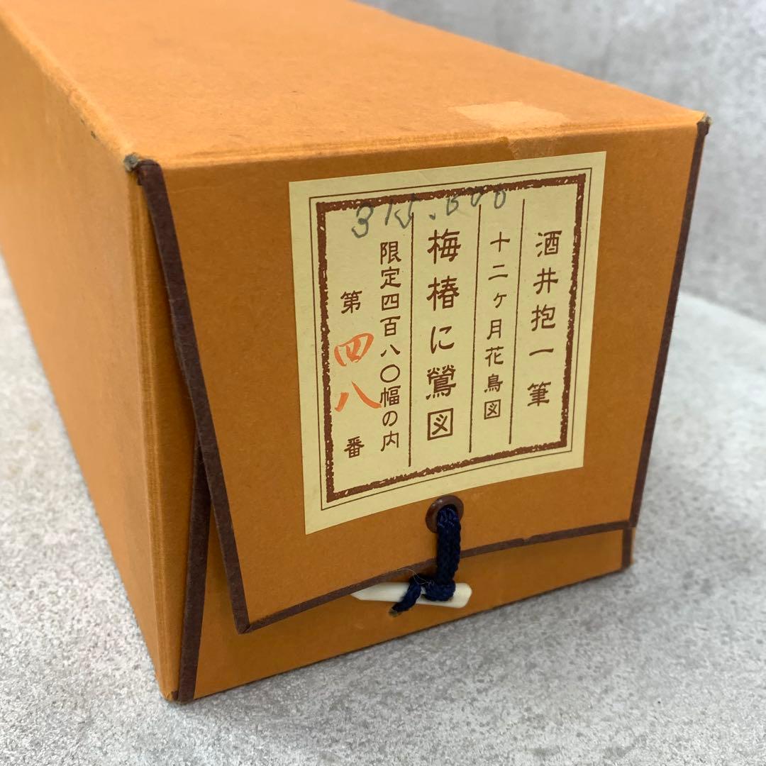 掛軸 酒井抱一 梅椿に鶯図 木箱 十二ヶ月花鳥図 工芸 太巻 7-24