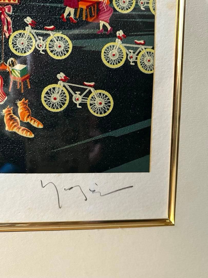 ヒロヤマガタ　スイスのチョコレート屋さん　シルクスクリーン　サイン入　絵画　額縁
