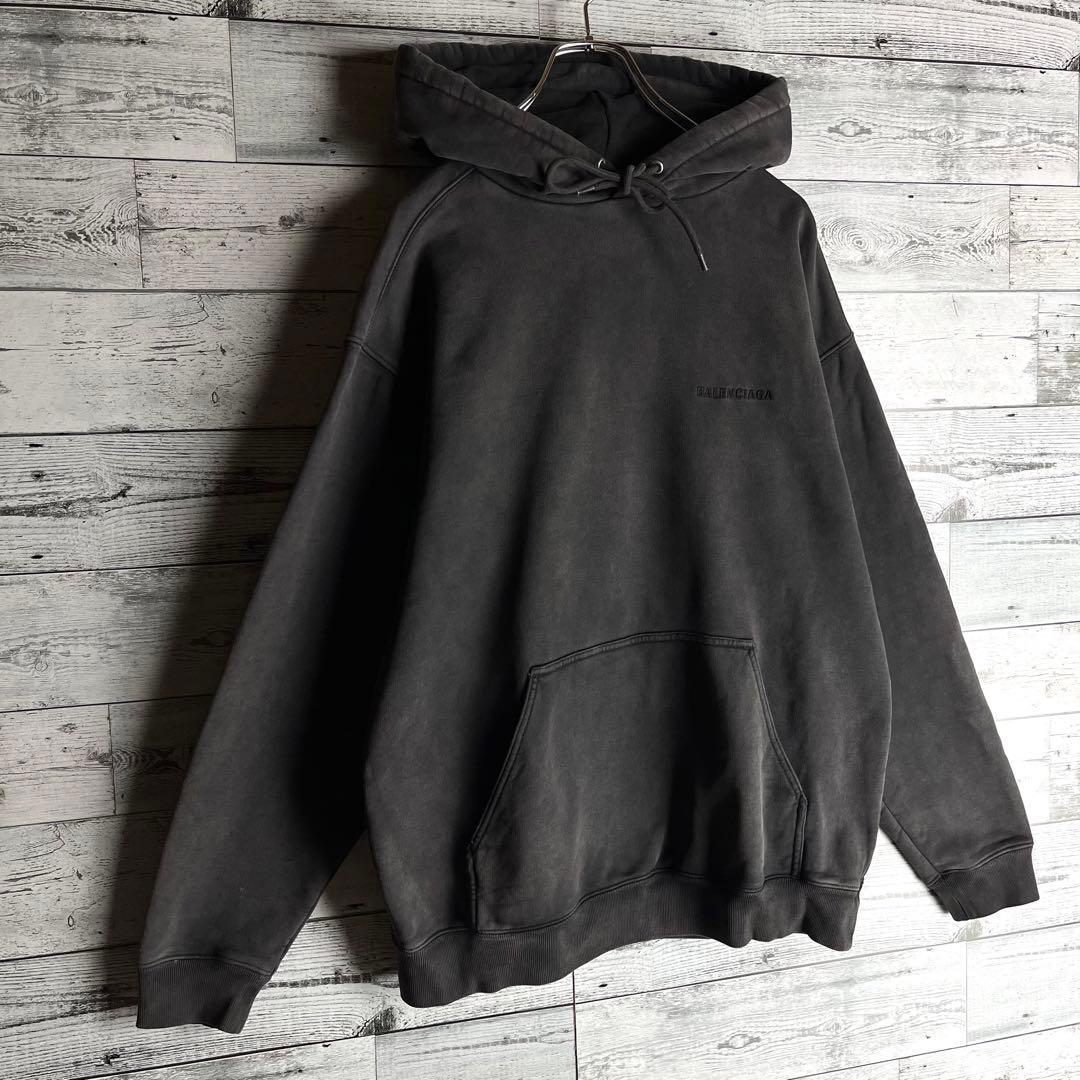 【超希少デザイン】バレンシアガ☆ 両面刺繍ロゴ入り ヴィンテージ加工 パーカー.