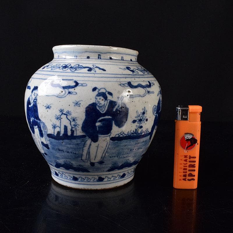 中国　青花　山水人物文　壷　V　R8388