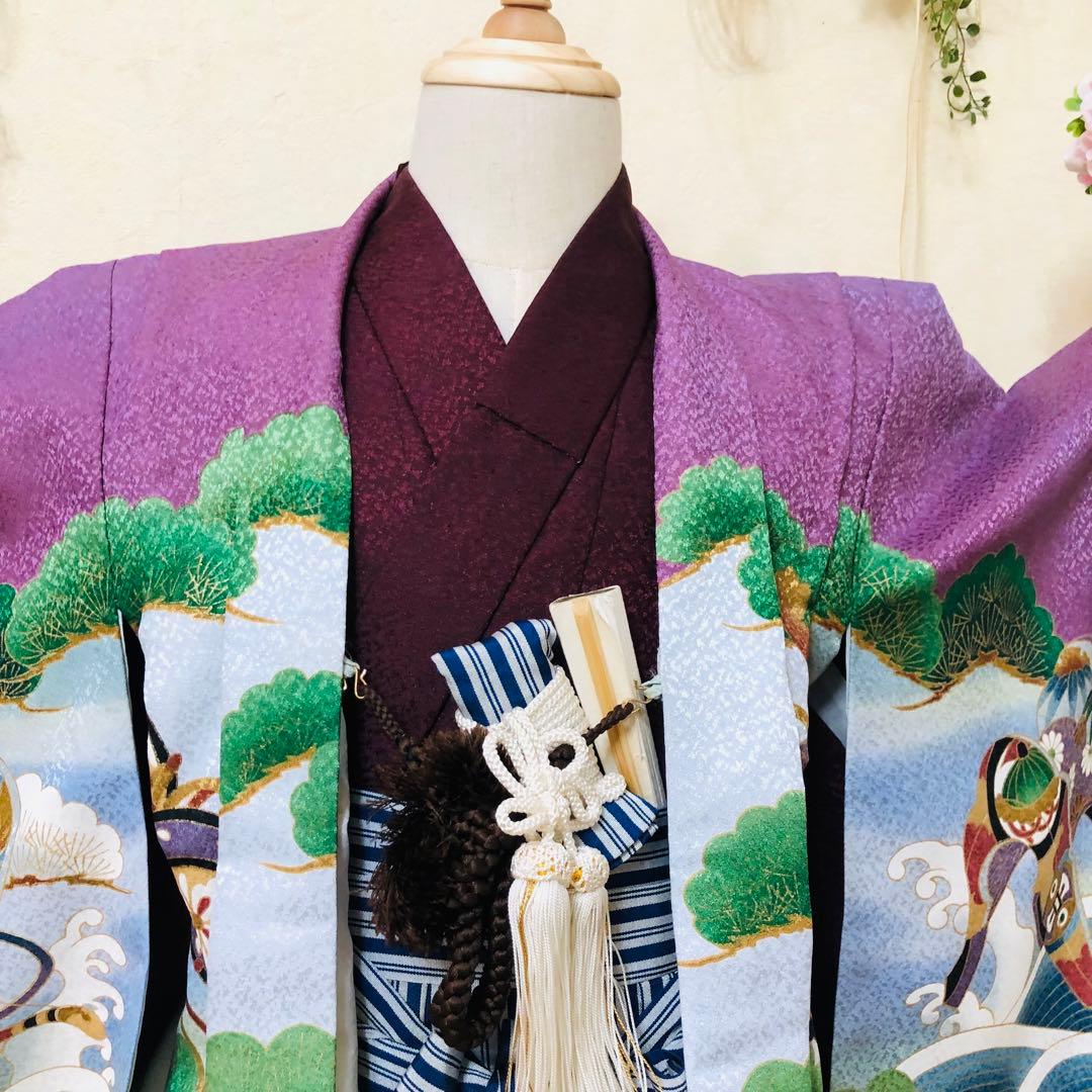 七五三 五歳‼️豪華紫系に鷹金彩煌びやか❤️完全フルセット‼️家から揃える無し 銘品‼️