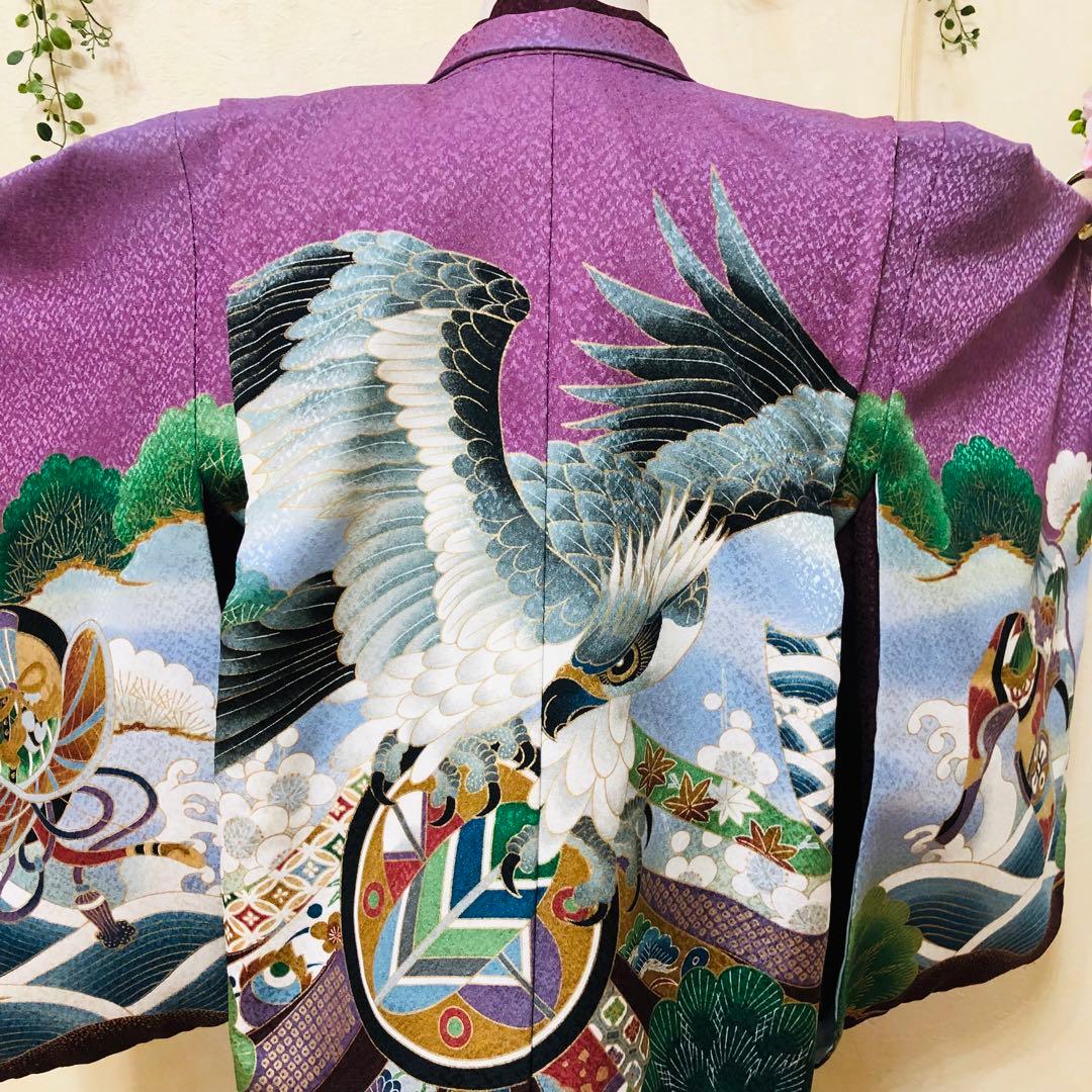 七五三 五歳‼️豪華紫系に鷹金彩煌びやか❤️完全フルセット‼️家から揃える無し 銘品‼️