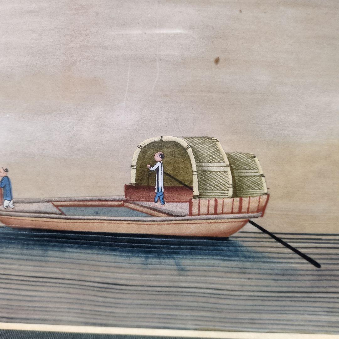 古画、漁師と舟の肉筆水彩画です。とても古いものです。日本にはない表現です・１