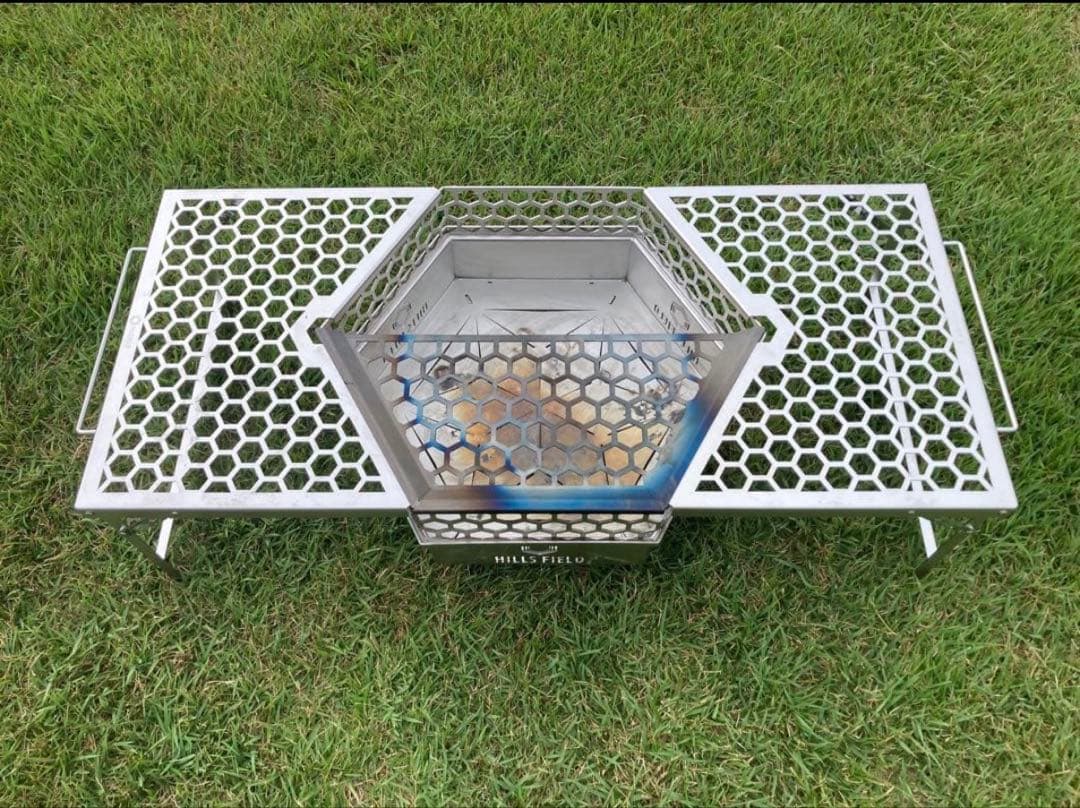 【ヒルズフィールド】焚き火台フリー座2.0＋五徳＋サイドテーブル2台 セット