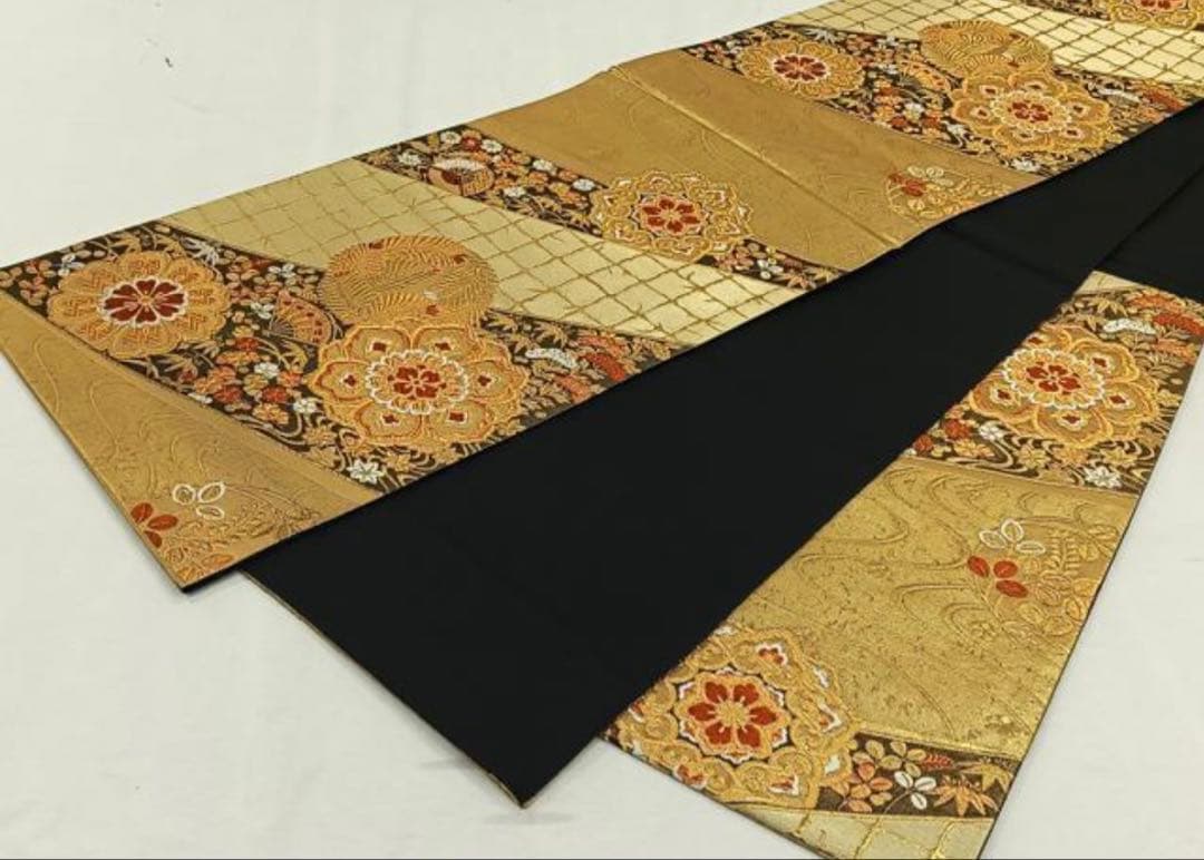 振袖フルセット6点サイズM〜L正絹 扇面鶴飛文　売り切り終了