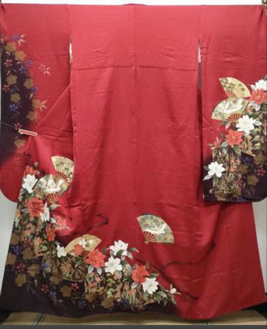 振袖フルセット6点サイズM〜L正絹 扇面鶴飛文　売り切り終了