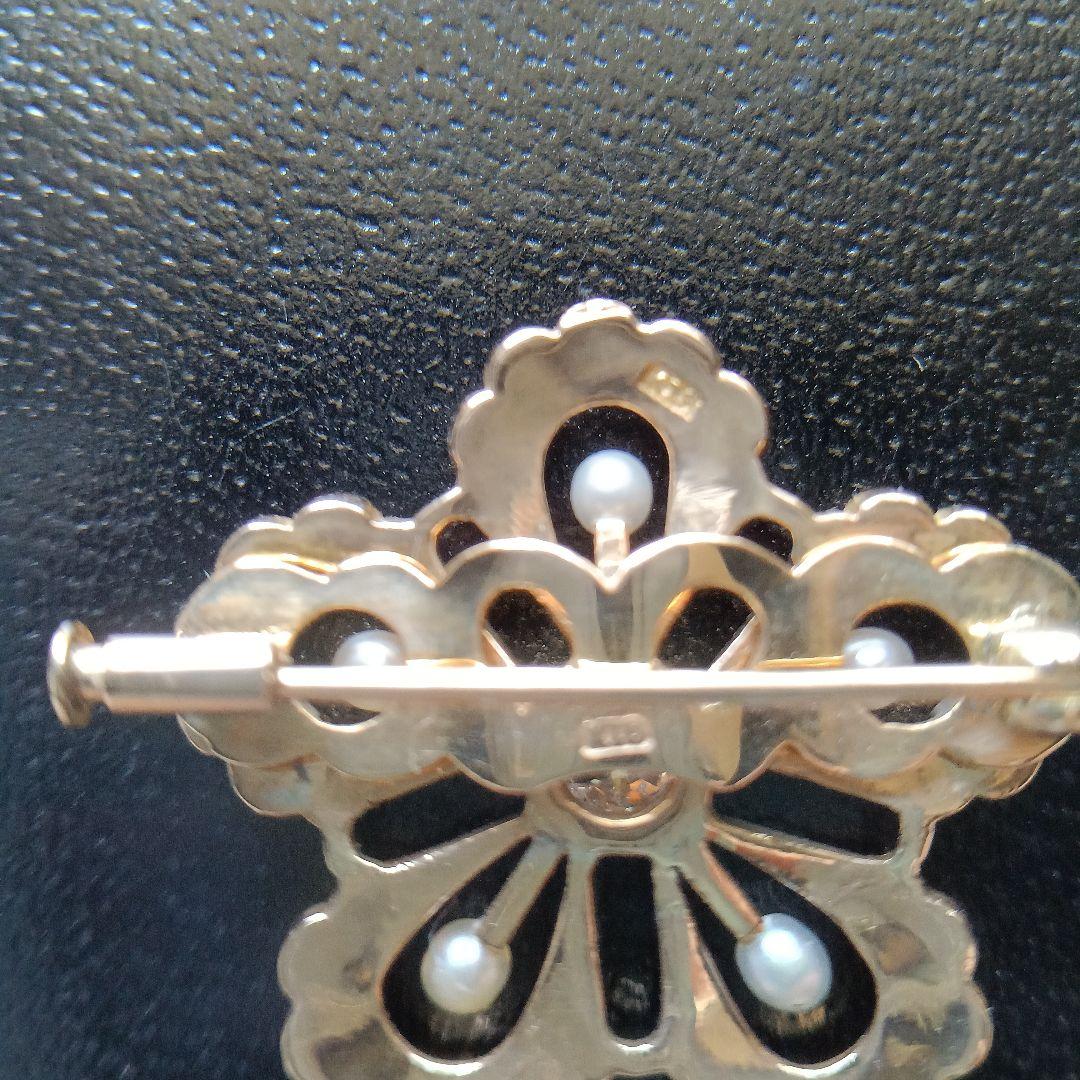 K18 18金花形パールブローチ 　総重量7.8㌘