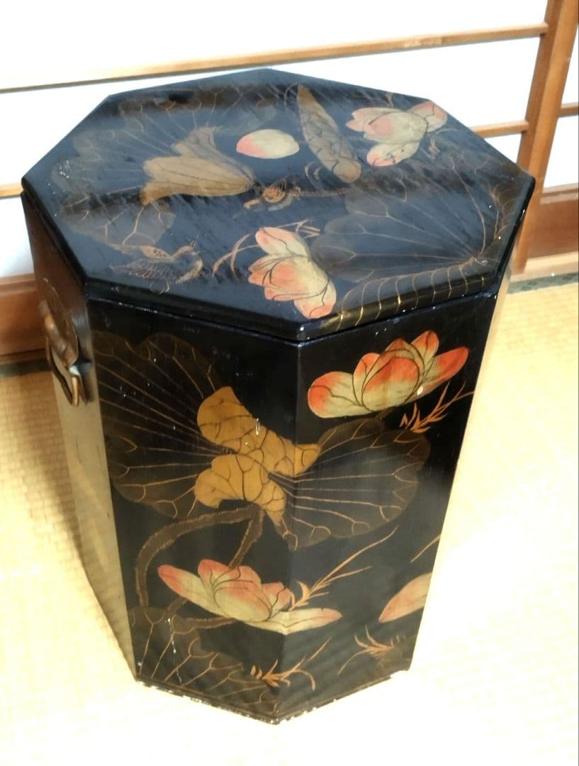 レトロ　ウイッグケース　中国鬘入れ　米びつ　花置き台　防災グッズ収納ボックス