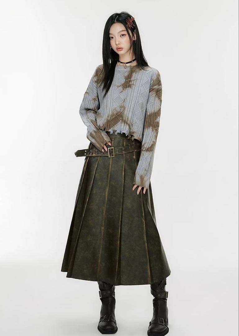 【CHICPARK】Vintageメタリック加工フェイクレザープリーツスカート