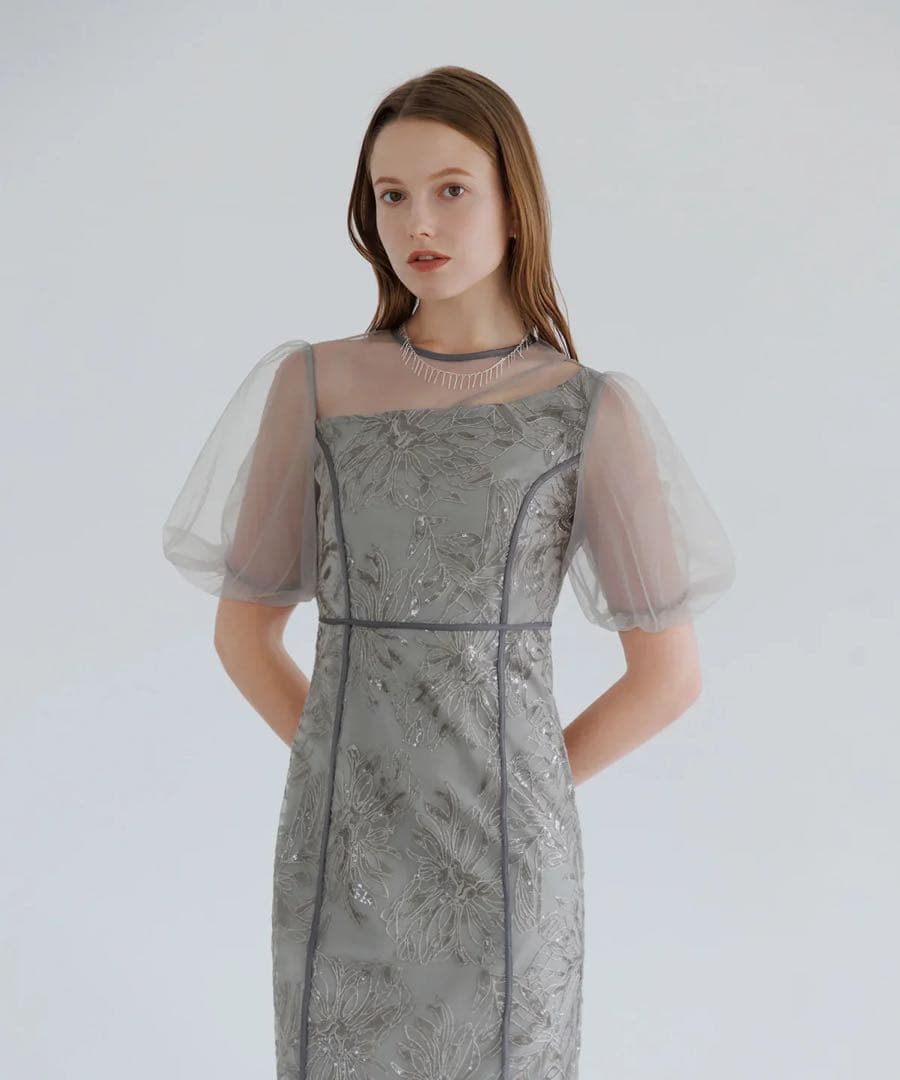 leja アシンメトリーシアーフラワーワンピースドレス　オケージョン