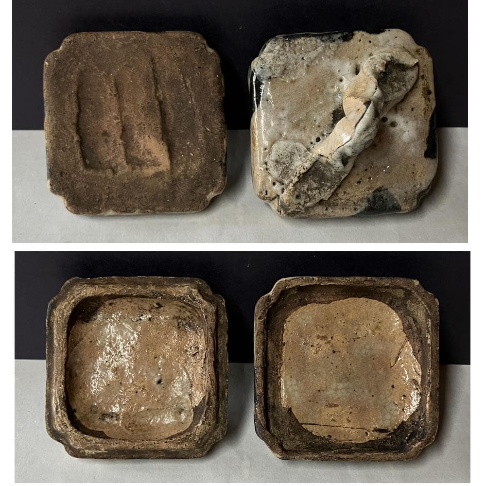 p035 古志野 ハジキ香合 木箱入り はじき香合 絵志野 香合 時代 茶道具