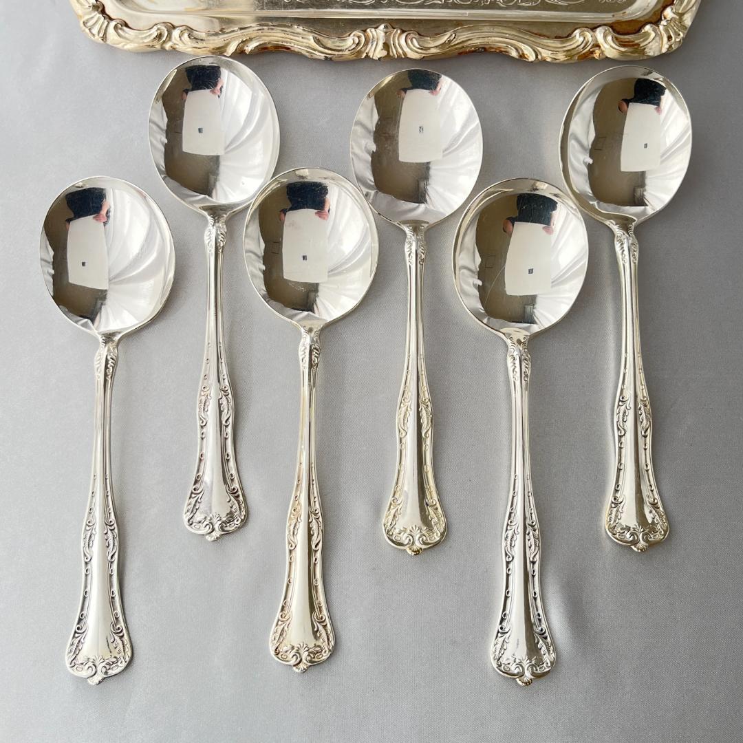 【National Silver】 クイーンエリザベス スープスプーン 6本
