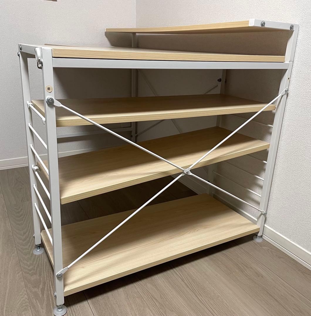 【美品】L字型パソコンデスク ディスプレイ棚付き ナチュラルカラー