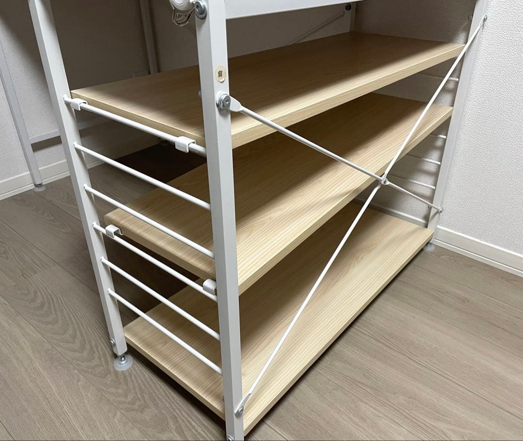 【美品】L字型パソコンデスク ディスプレイ棚付き ナチュラルカラー