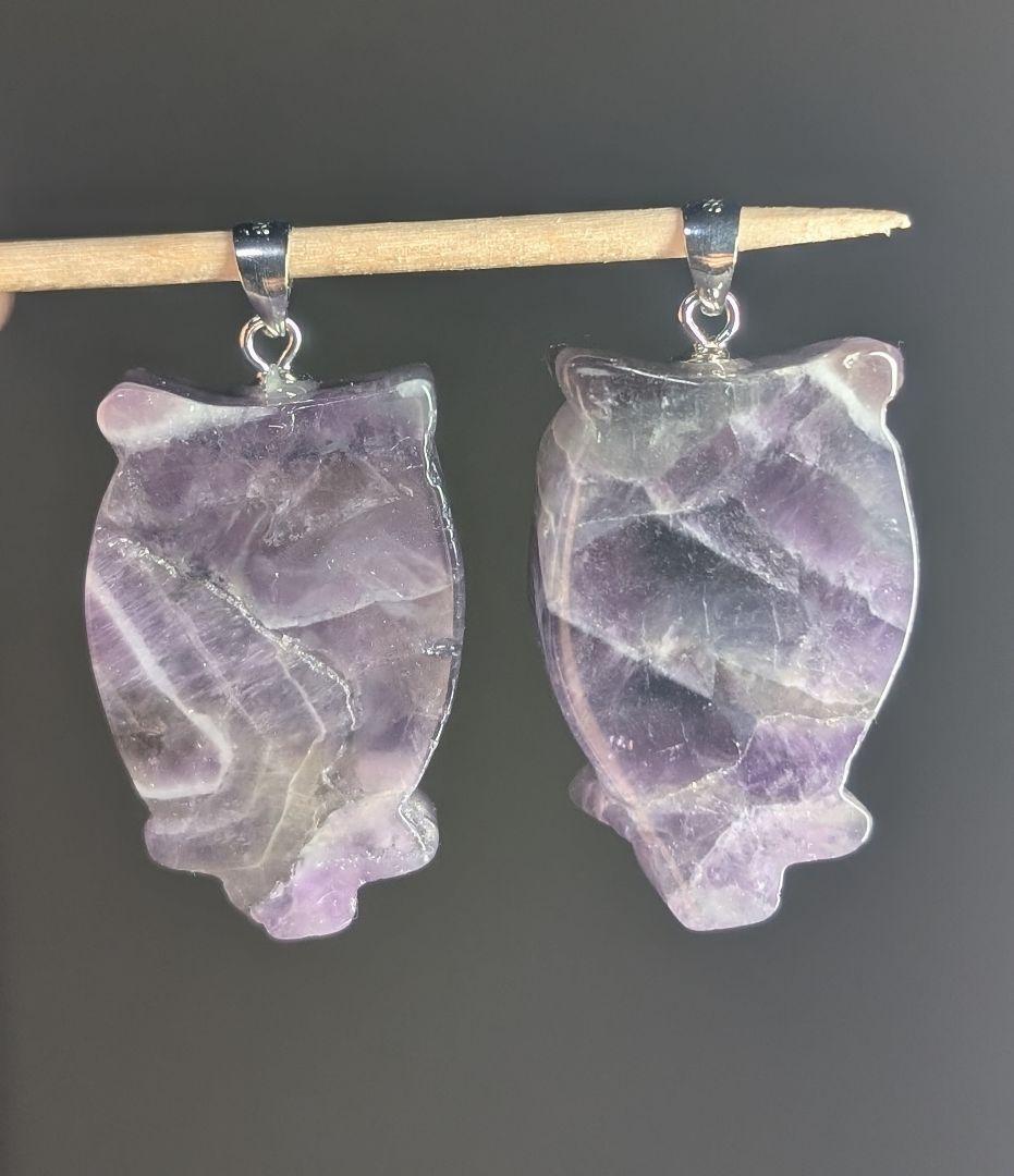 オーダー品確認用可愛いふくろう彫りペンダントトップ8個セット天然石